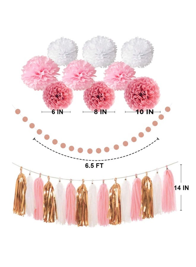 Mordely Pink Rose Gold Birthday Party Decorations Set, Rose Gold Glittery Happy Birthday banner, Tissue Paper Pom, Circle Dots Garland, and Tassel Garland for Birthday Party Decorations - Image 5